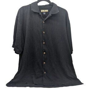 Tommy Bahama SizeL Silk Cotton Casual Button Down Black Short Sleeve Mens Shirt